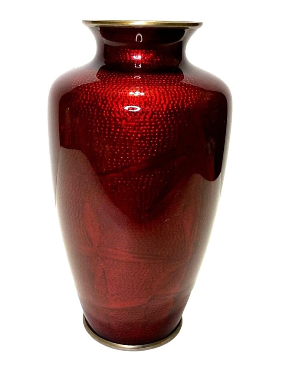 Vtg Signed Sato Red Pigeon Blood Japanese Cloisonne Silver Vase 7.25" Tall - Picture 3 of 8